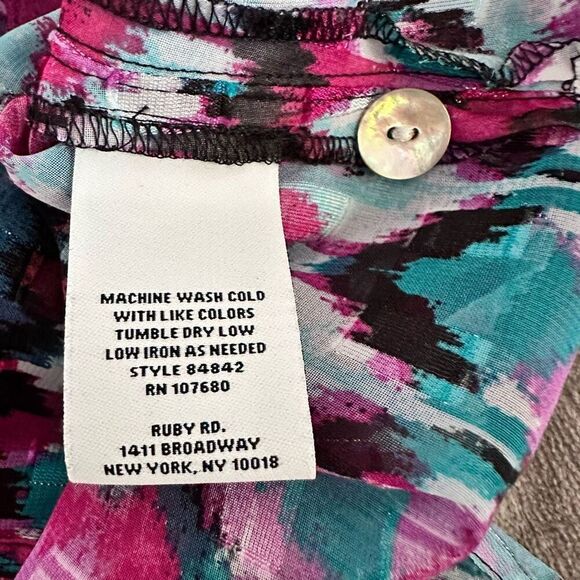 Ruby Rd Button Front Semi Sheer‎ Roll Sleeve Tunic Blouse Womens 20W Purple - Picture 12 of 12